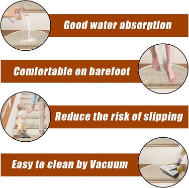 Килимок для сходин Qingbei Rina 22x65 см, набір з 15 шт, бежевий, антиковзкий, самоклеючий для дерев'яних сходин