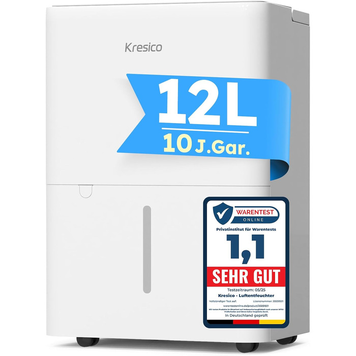 Електричний осушувач повітря 20L, для підвалу та приміщень до 150м³/50м², тиха робота 39dB, з шлангом для відведення конденсату, фільтр, таймер, 10 років гарантії