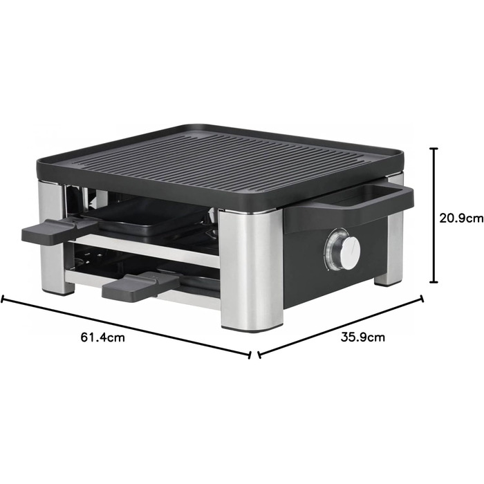 Raclette WMF 4 персони з пательнями та скребками, 870 Вт, нержавіюча сталь матова (набір 2 шт.)