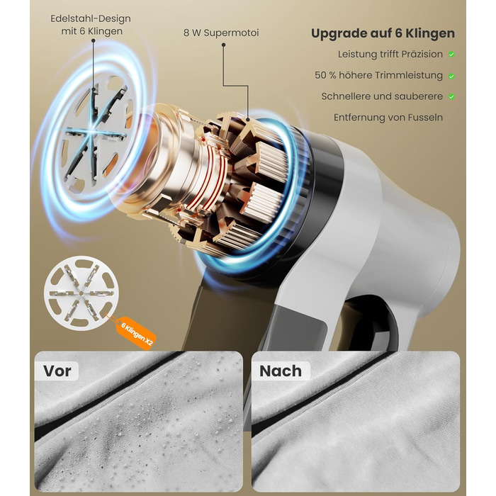 Електричний видалення ворсу CuieTuee з LED, USB-зарядкою, 3 швидкості, 2000mAh - для одягу, білий