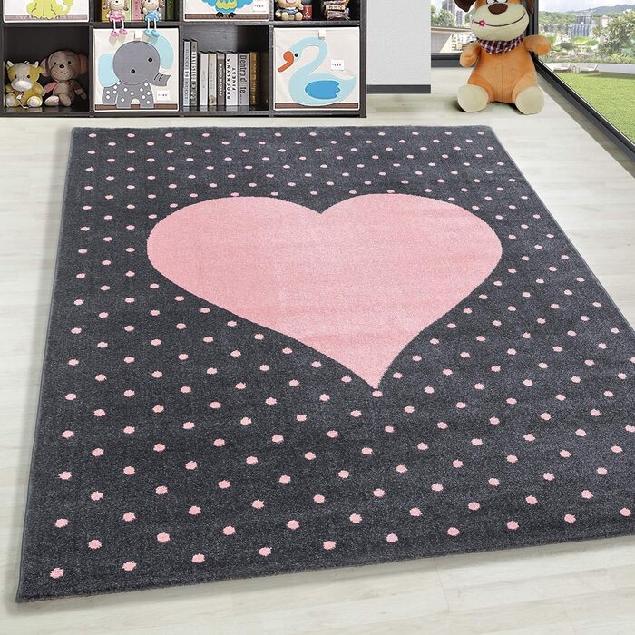 Дитячий килимок HomebyHome з коротким ворсом Heart Design Рожевий - можна прати, надзвичайно м'який, антиалергенний (200x290 см)