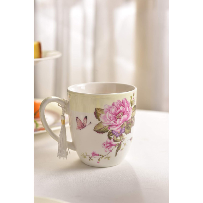 Комплект чашок для кави London Boutique K414, 330 мл, рожевий, 4 шт. (Porzellan, Shabby Chic, Vintage)