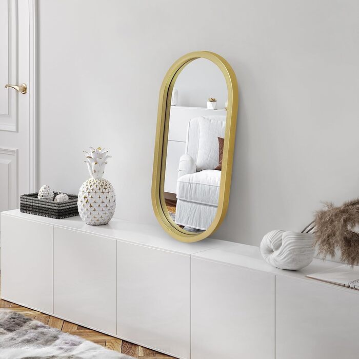 Дзеркало овальне Americanflat Spiegel Oval 30x61 см, золотий, з пластиковим каркасом для ванної, вітальні або спальні