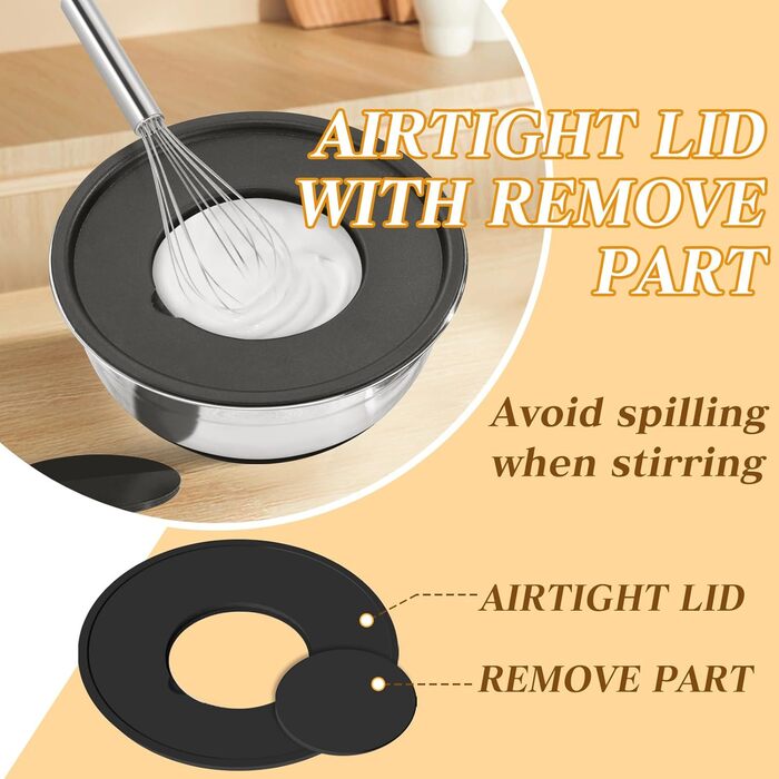 Набір міксерів Unokit з кришкою, 7 шт. з нержавіючої сталі з 3 тертками, антиковзаюча силіконова основа, набір міксерів, об'єм 4.5, 4, 3.5, 2.1, 1.5, 1.1, 0.7 Qt для змішування, подачі