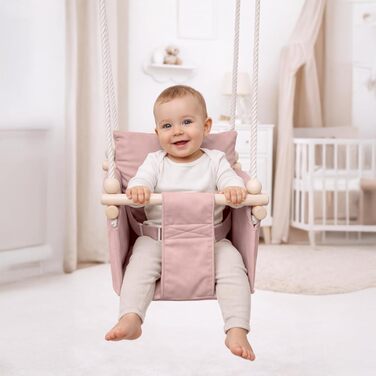 Дитяча гойдалка-крісло MAMOI® для дверей, дерев'яна гойдалка для малюків (Рожева)