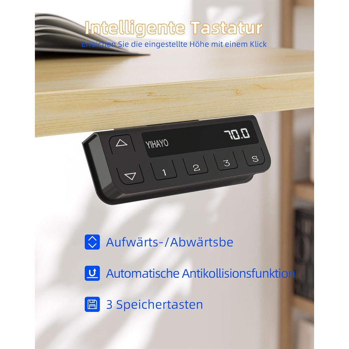 Електричний стіл YIHAYO з висувними ящиками та підставкою для монітора 120x60 см, регулювання висоти, пам'ять, Natural White, Natural поверхня