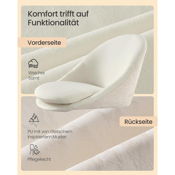 Крісло SONGMICS для офісу та дому, з оксамитовою передньою частиною, регульоване по висоті, для робочого кабінету або спальні, кремовий колір, OBG020WD01