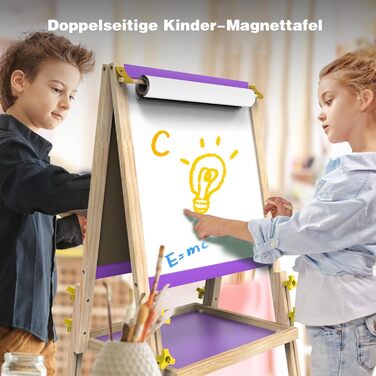 Мольберт Joyooss для дітей, регульований, дерев'яний, двосторонній, сухий маркер, з аксесуарами для малювання, подарунок для малюків 4-8 років (РОЖЕВИЙ)