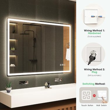 Дзеркало для ванної кімнати S'bagno з підсвічуванням Bluetooth 100x70 см, LED, антизапар, регулювання кольору, IP44
