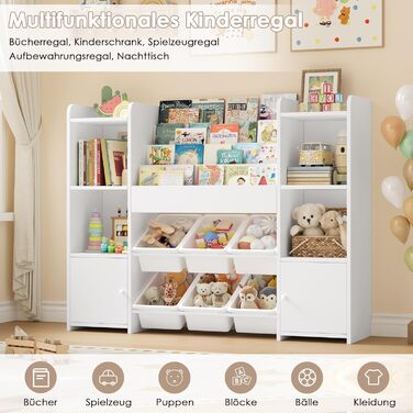 FOREHILL Дитяча полиця-стеллаж для іграшок та книг з 6 ящиками, 119 x 29,5 x 94 см, білий