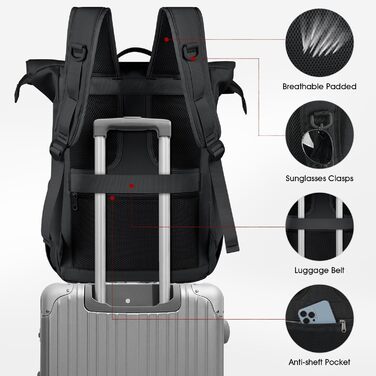 Рюкзак Lubardy Rolltop чоловічий жіночий водонепроникний 17,3 з отвором USB для Uni Work Travel Black