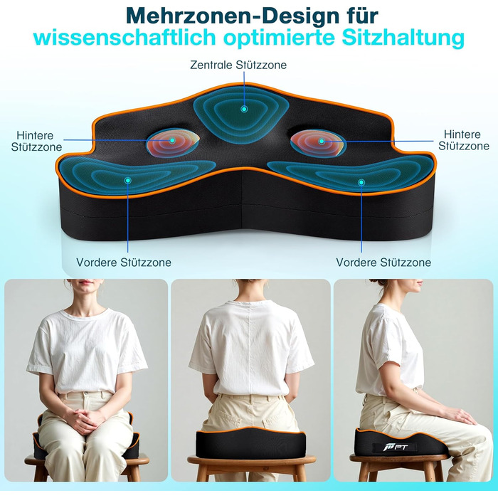Ергономічна подушка для сидіння з memory foam для офісного крісла та авто, подушка для офісу, авто та дому, знімна та пральна наволочка, неслизька M (60–85 кг) (XL-Mittel (60–100 кг))