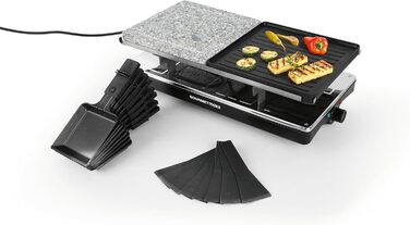 GOURMETmaxx Raclette з Фондю 2-в-1 | Набір для 8 осіб – ідеальний для вечірок | Ракле-фондю комбінація з 8 сковородами, лопатками та виделкою