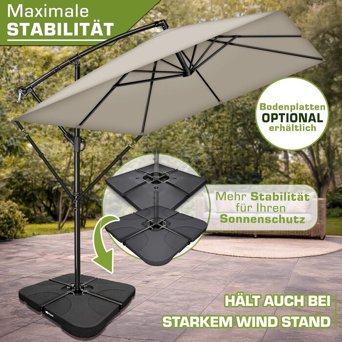 Прямокутна садова парасолька tillvex® з алюмінієвим стійкою 330 см, підвісна модель з рукояткою, захистом від UV та вітру, водонепроникна (Taupe, без LED)