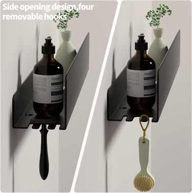 Поличка для душу REKITA без свердління, органайзер для ванної кімнати 40 см, поличка з нержавіючої сталі з 4 знімними гачками, тримач для шампуню для душу, навісна поличка, чорний колір