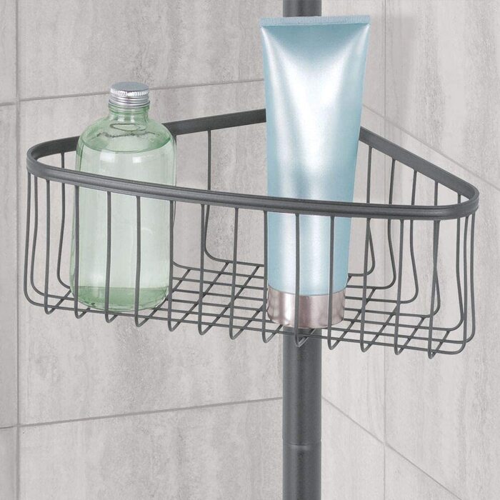 Металева душова Полиця mDesign без свердління-зручна душова кабіна в кутку-висувна душова кабіна для шампуню, кондиціонера і т. д. - з полотенцесушителем- (графіт)