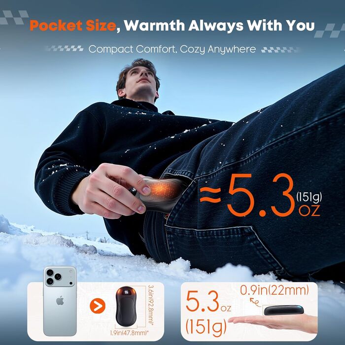 Електричний гріє для рук 2 шт. 12000 mAh з магнітним двостороннім нагріванням та цифровим дисплеєм температури та заряду батареї для відпочинку на природі/кемпінгу, чорний