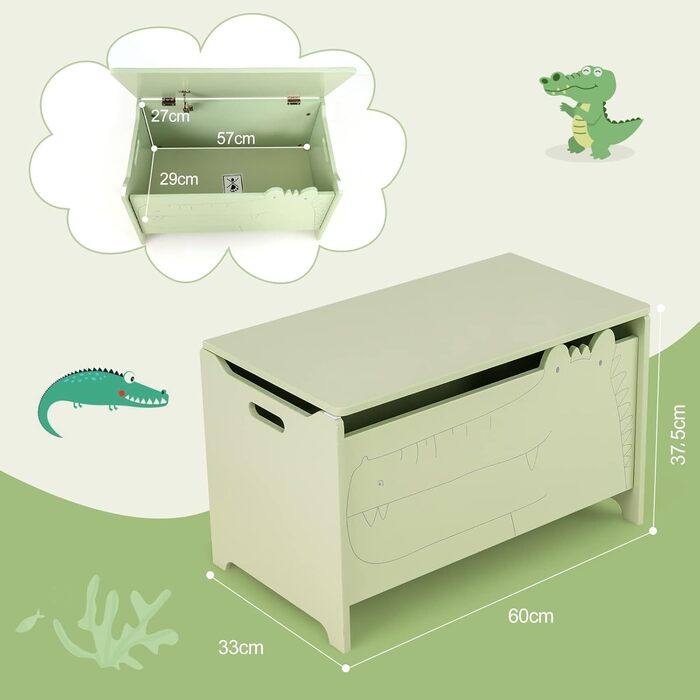 Дерев'яна іграшкова скриня COSTWAY 2 в 1: скриня та табурет, 60 x 33 x 37,5 см, зелена