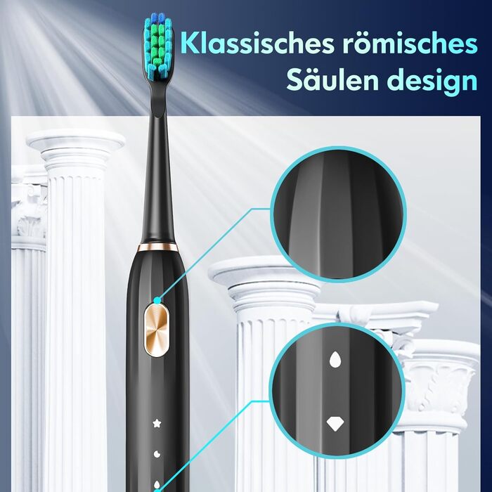 Електрична зубна щітка звукова для дорослих та дітей з 5 режимами чищення, таймером та 9 насадками Ultraschall (Синя/Чорна)