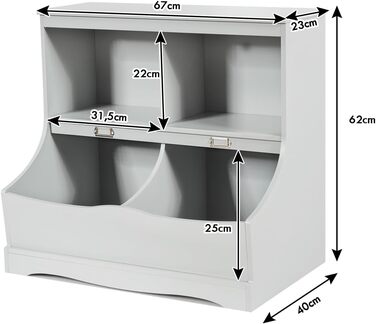 Дитяча полиця COSTWAY, 4 відділення, полиця для книг та іграшок, органайзер для дитячих кімнат, 67x40x62 см, сірий