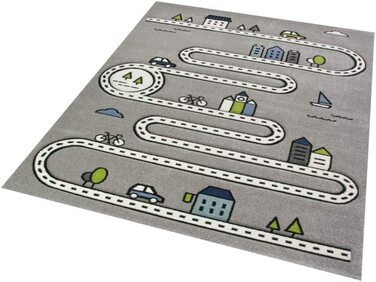 Дитячий килим з мериноса вуличний килим для хлопчиків з вулицями і будинками сірого кольору Розмір 200 х 290 см (80 х 150 см)