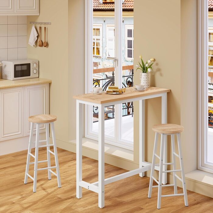 Набір барних стільців WOLTU: стіл та 2 стільці з металу та дерева (100x40x100 см, світлий дуб)