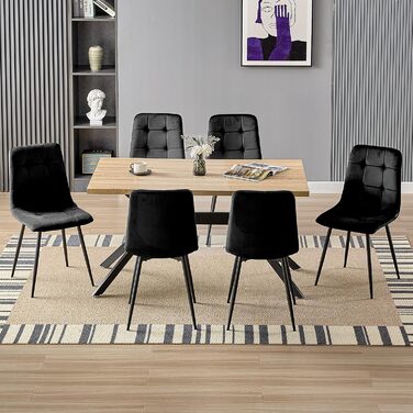 Набір обідніх стільців, м'які стільці з оксамитовою оббивкою та чорними металевими ніжками, кухонні стільці з максимальною вантажопідйомністю 120 кг (4 шт, чорний)