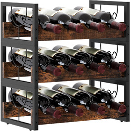 Стелаж для вина на 12 пляшок, 3 яруси, підставка для вина, органайзер для пляшок, античний коричневий