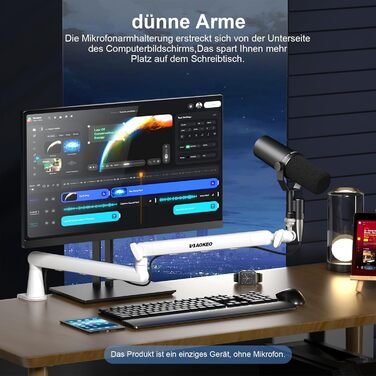 Стійка для мікрофона Aokeo AK-55 для столу, біла - для Yeti, Snowball, HyperX, Elgato