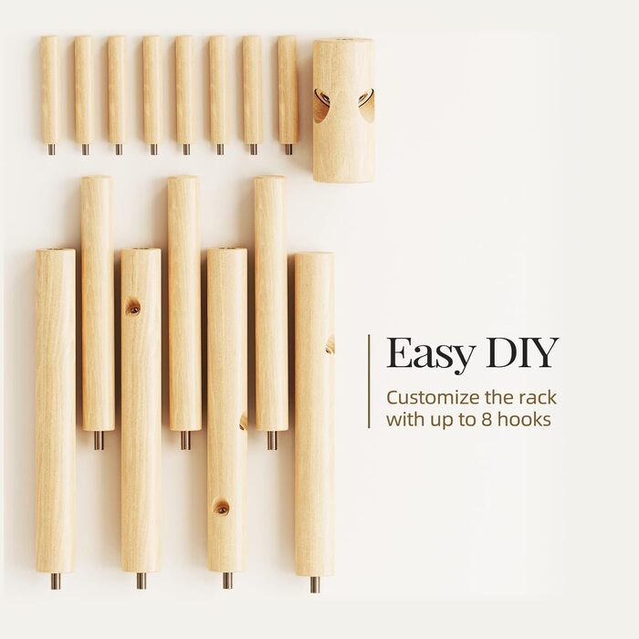 Дерев'яна вішалка для одягу Pipishell з 8 гачками, регульована по висоті, для одягу, шапок та сумок, для вітальні, спальні або офісу