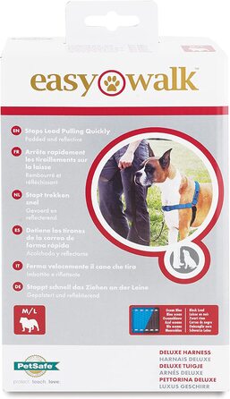 Шлейка PetSafe Easy Walk Deluxe, повідець для вигулу собак без тяги, м'який дизайн, включаючи повідець довжиною 1,8 м, поводок середнього / великого розміру, синій / чорний, синій / чорний повідець, м / л