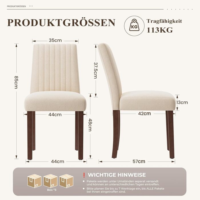 COLAMY Комплект обідніх стільців для їдальні, 6 шт., з м'якою оббивкою, спинкою, для кухні, ресторану (бежевий)