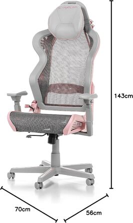 Ігрове крісло DXRacer Air R1S, сітка, сіро-рожеве, до 200 см