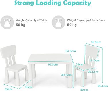 Дитячий стіл LIFEZEAL з 2 стільцями: комплект меблів для дітей з пластику з підлокітниками та закругленими краями (білий)