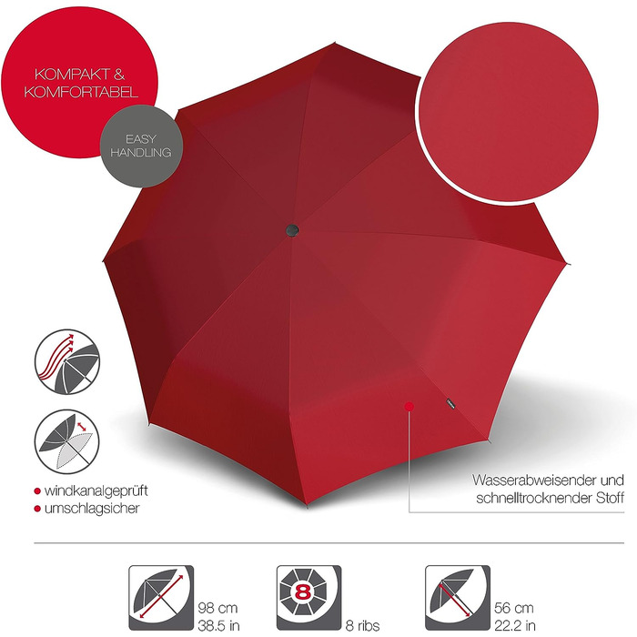 Кишенькова парасолька Knirps T.200 Duomatic Solids автоматичний з відкритим закриттям складний штормостійкий вітрозахисний червоний