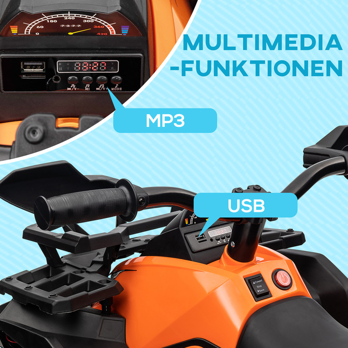Дитячий електромобіль HOMCOM 12V з функціями руху вперед та назад, MP3-плеєром, фарами, швидкістю 3-8 км/год, для дітей 3-5 років, помаранчевий