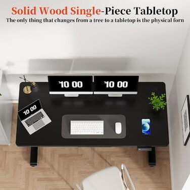 Електричний стіл 140x60 см: регульована висота, цільна стільниця, комп'ютерний стіл, без швів (чорний)