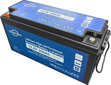 Акумулятор DASVOLT 12V 2560Wh LiFePO4 з BMS для автофургону, домашнього резервування, сонячної енергії, автономної мережі, морського транспорту (100 Ач)