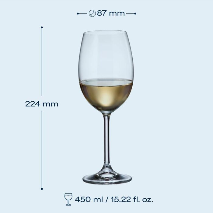 Кришталеві келихи Crystal Bohemia для білого вина, 6 шт., об'єм 350 мл, стійкі до миття в посудомийній машині, довговічні та стійкі до подряпин - елегантні келихи з кришталевого скла, ідеальні як подарунок для поціновувачів вина