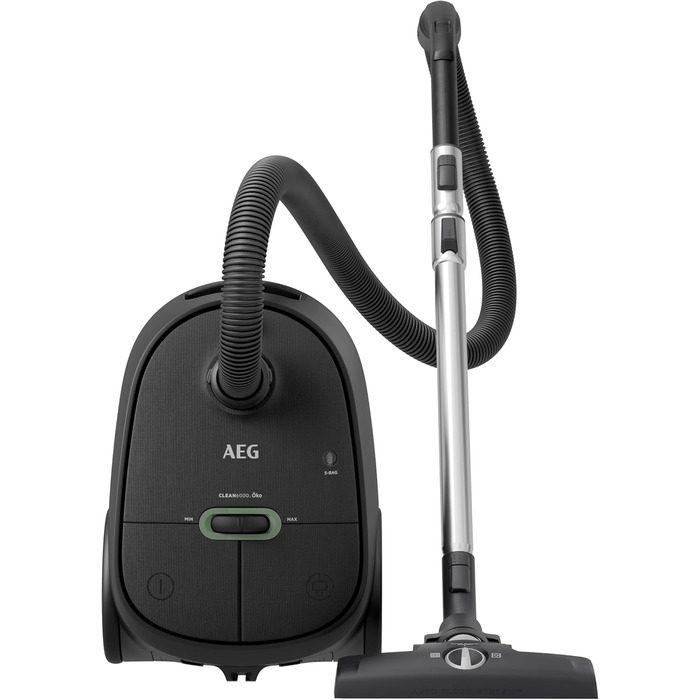 Пилосос AEG CLEAN 6000 AB61C1OKO ECO / високе всмоктування / додаткові насадки / XL колеса / телескопічна трубка з нержавіючої сталі / 65 переробленого матеріалу / кабель 12 м / 750 Вт / аксесуари / сірий перероблений чорний матовий