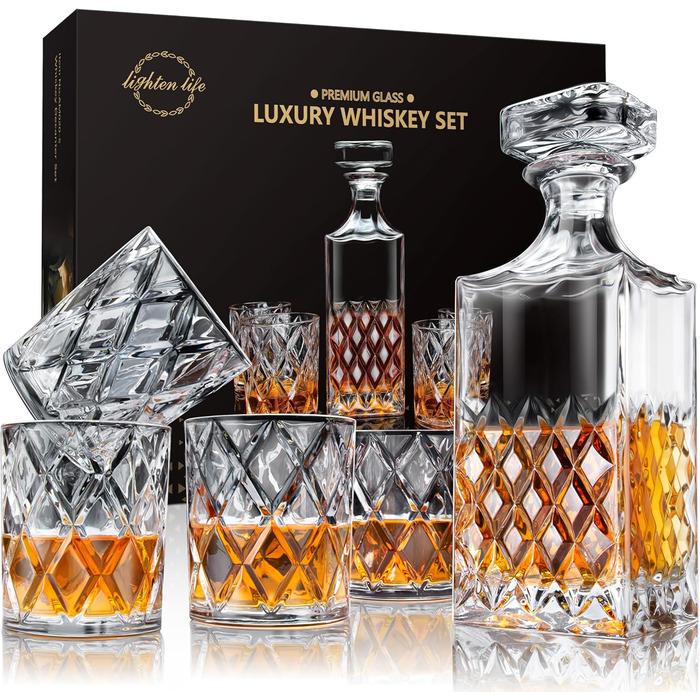 Набір для віскі Lighten Life: кришталевий декантер 849 мл та 4 келихи 280 мл у подарунковій коробці