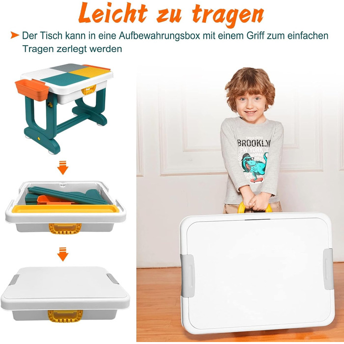 Дитячий стіл 5-в-1 з кріслами: ігровий стіл, навчальний стіл з місцем для зберігання та кубиками. Версія A