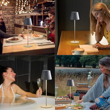 LED настільна лампа MALUX 2 шт. бездротова з сенсором, для дому та вулиці, акумуляторна, 3 режими температури кольору, регулювання яскравості, таймер, чорний/сірий