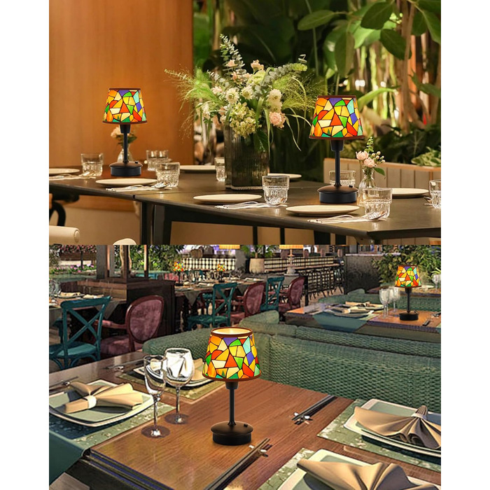 2 шт. Бездротові настільні лампи для обіднього столу з акумулятором 5200mAh, сенсорне регулювання яскравості, портативні лампи для ресторану, вітальні, спальні, бару, їдальні, нічники (багатобарвні, 2 шт.)