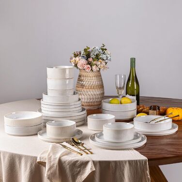 Набір посуду GBhome з каменю, 12 предметів, для 4 осіб, ручна робота, реактивна глазур, безпечний для мікрохвильової печі та посудомийної машини, включає тарілки та миски (Бежевий)