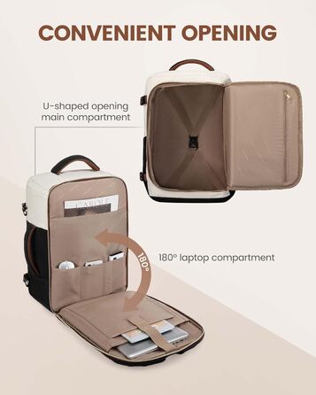 Рюкзак для подорожей LOVEVOOK 40L для жінок, ручна поклажа, рюкзак для авіаперельотів, сумка-рюкзак для бізнесу, школи, вихідних, бежевий хакі (17 дюймів, 40L, чорний+бежевий+коричневий)