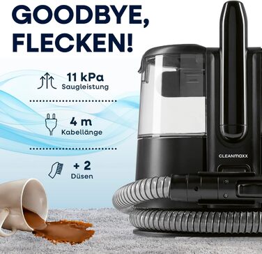 CLEANmaxx Професійний пароочисник для килимів та м'яких меблів Pro Steam | Плямистовий очищувач & EASYmaxx Засіб для килимів | Миючий пилосос для диванів, авто, килимів, м'яких меблів | Плямистовий очищувач (Чорний з шампунем, Pro 400W)