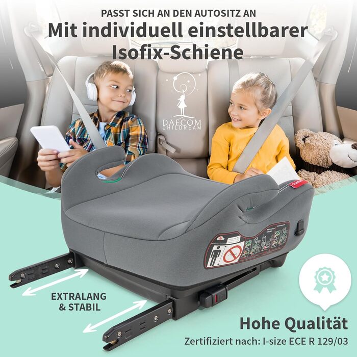 Та Isofix - Дитяче крісло 15-36 кг з підсклянником та накладкою на ремінь - Бустерне сидіння Ідеально підходить для дітей від 15 до 36 кг (Сірий)