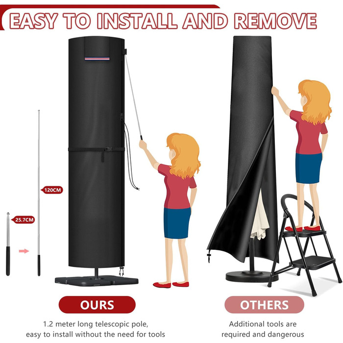 Захисний чохол для парасольки-тент LAMUNI, водонепроникний, для парасольки 3-5м, 220x50/50см