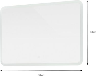 Дзеркало для ванної кімнати ML-Design з LED-підсвічуванням, 90 x 60 см, білий колір, сенсорне керування